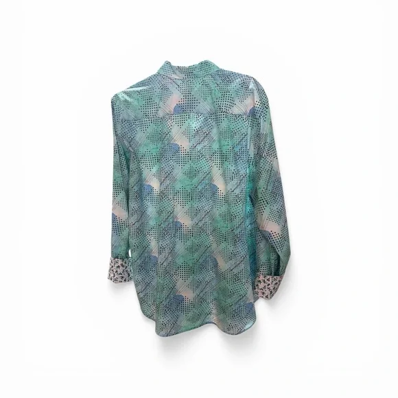 Robert Graham Aqua and Navy Geometric Dress Shirt - Picture 3 of 5